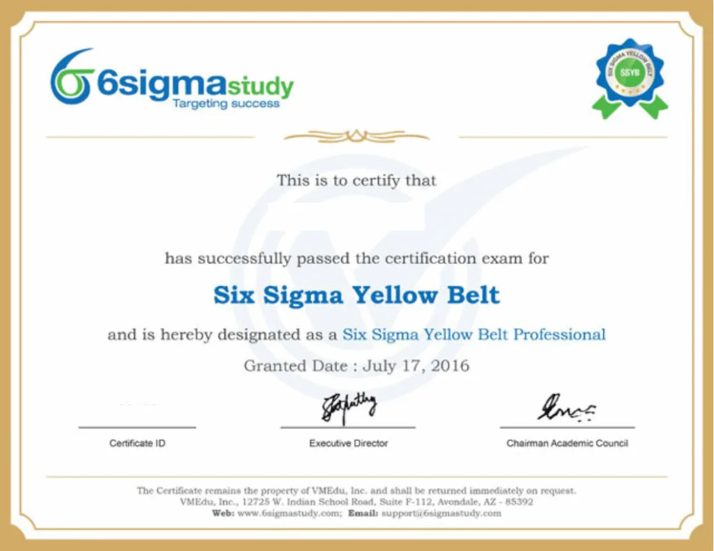 Six Sigma Yellow Belt Certification