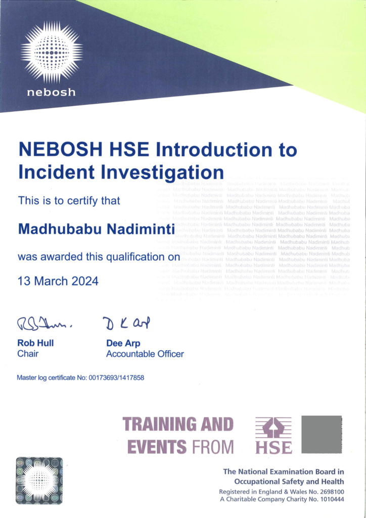 NEBOSH Incident Investigation