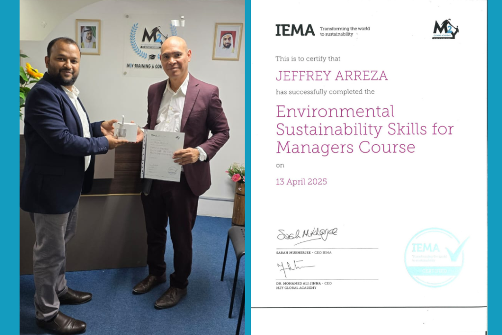 Mr. Jeffrey Honored with IEMA UK Certificate in Environmental Sustainability for Managers