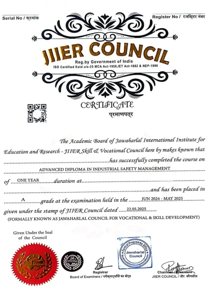 Advanced Diploma in Industrial Safety Management