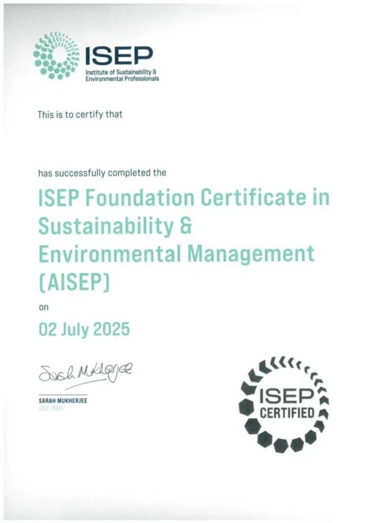 ISEP Foundation Sample Certificate
