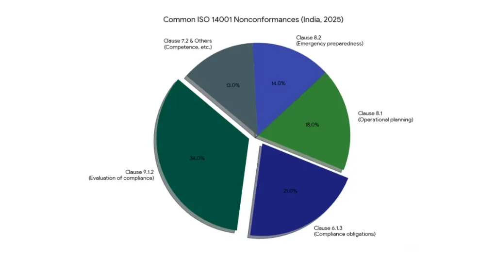Most Common ISO 14001 Clauses Cited in Indian Surveillance Nonconformances, 2025