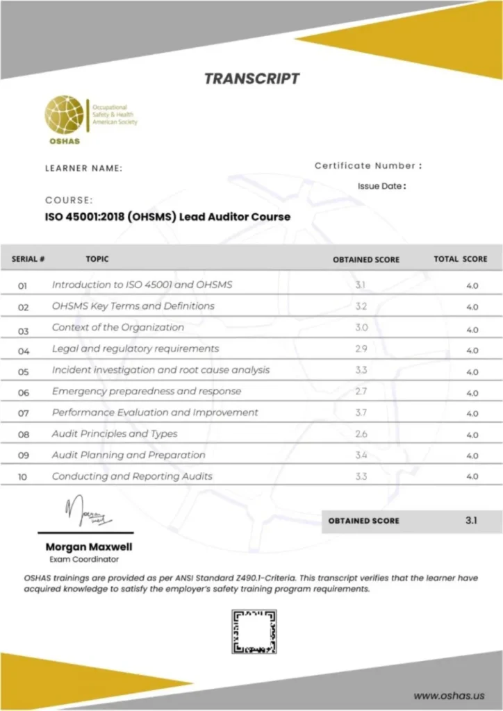 ISO 45001 Lead Auditor Certificate