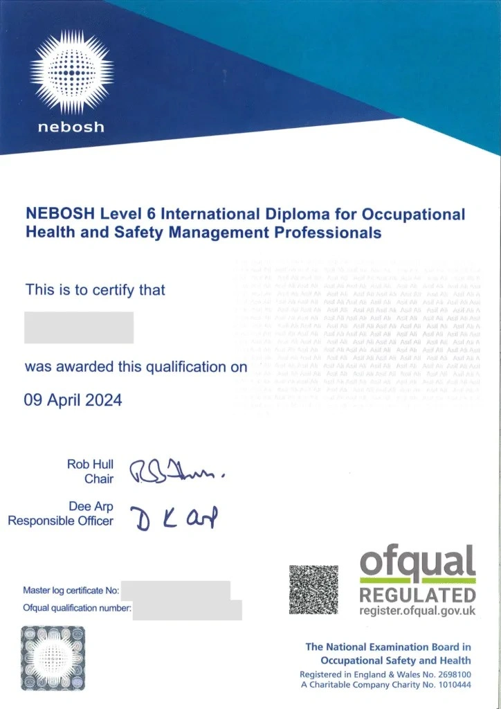 Nebosh Idip Certificate