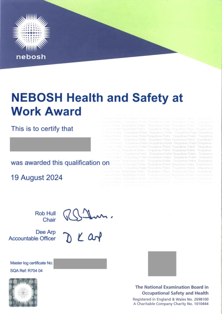 NEBOSH HSW Certificate
