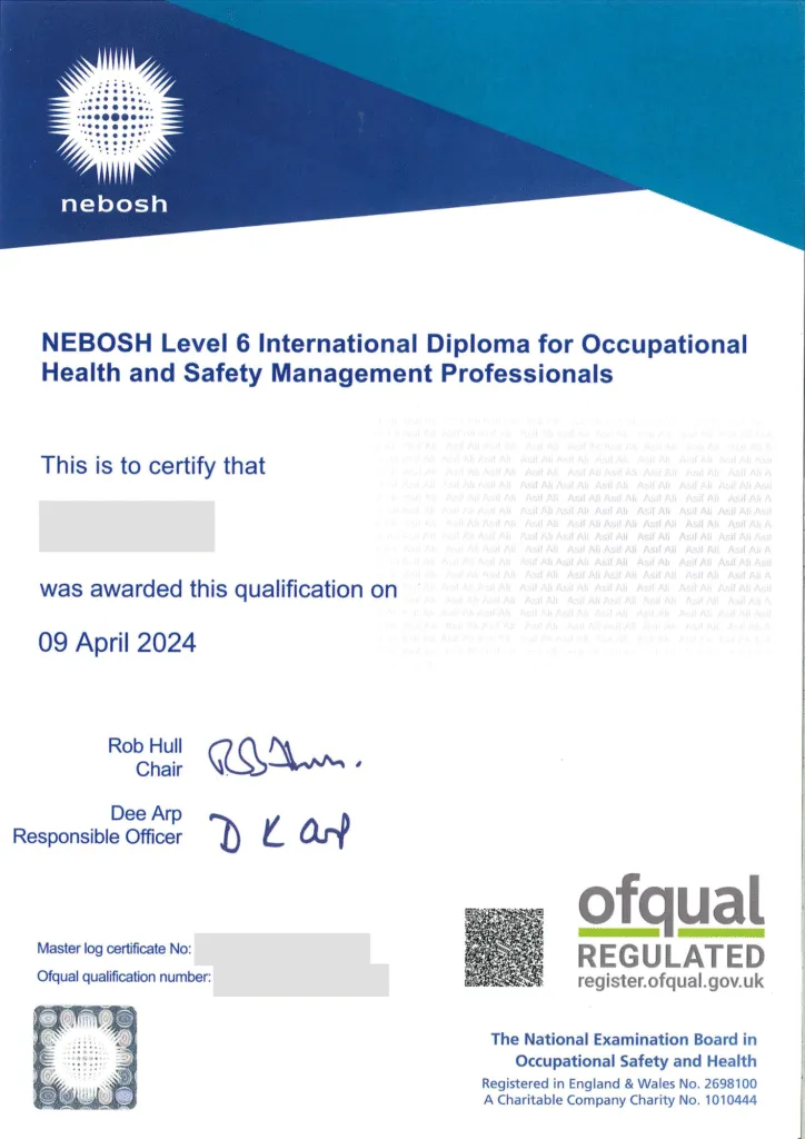 NEBOSH IDIP Certificate