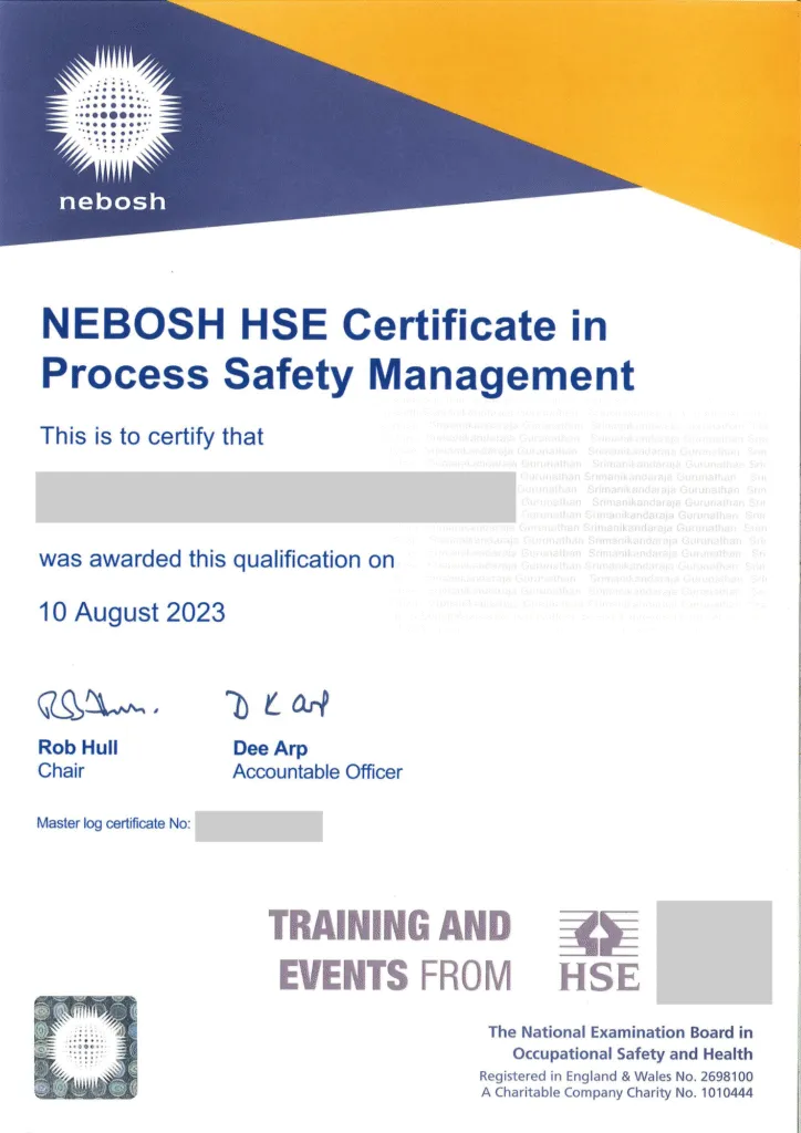 NEBOSH PSM Certificate