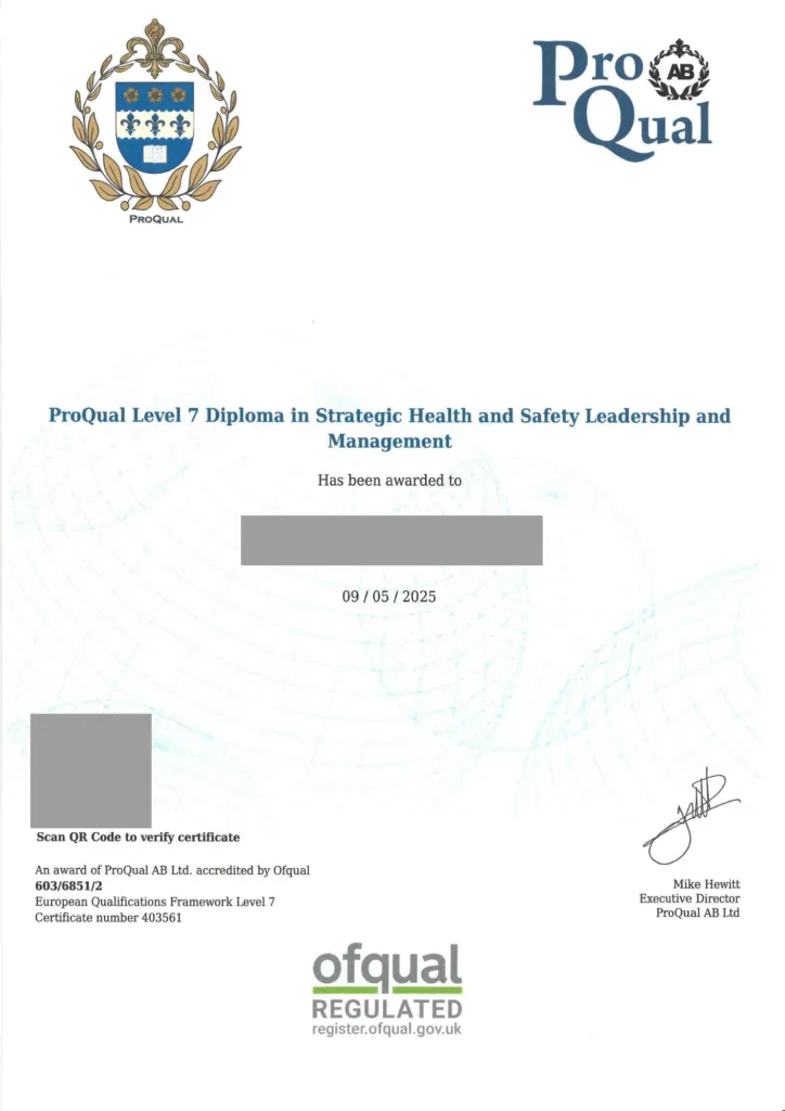 ProQual Level 7 NVQ Diploma in Strategic Health & Safety Leadership and Management