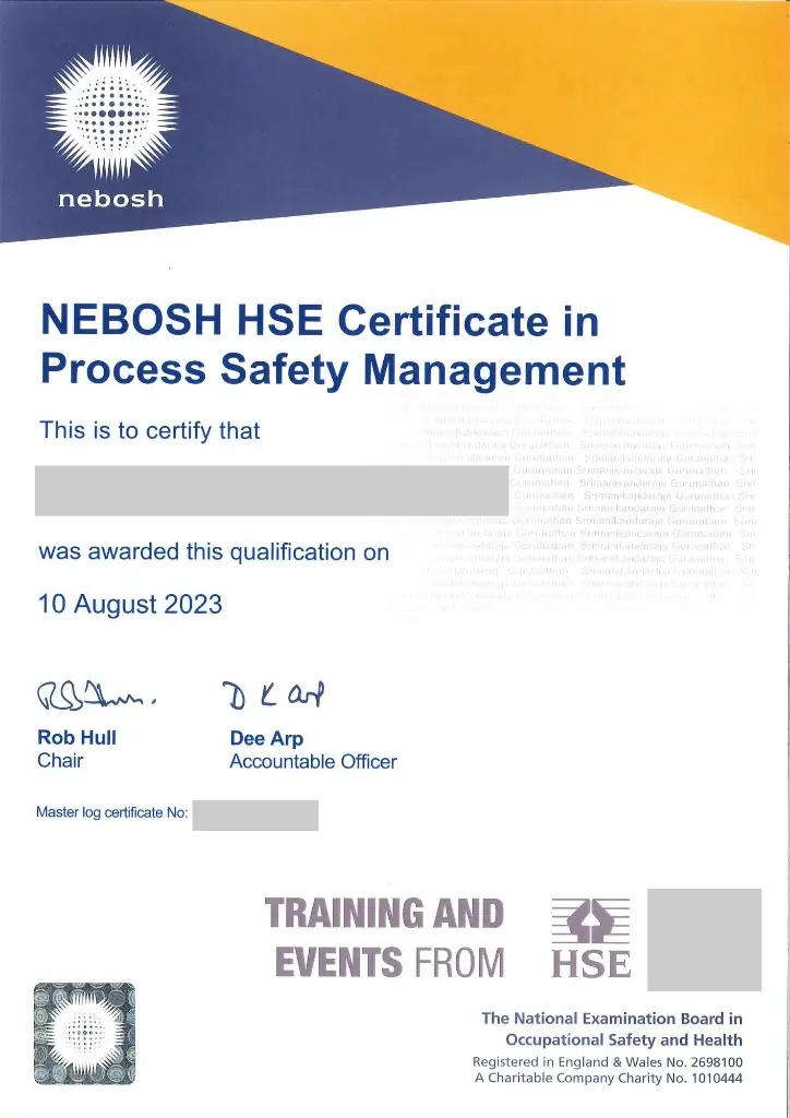 Nebosh Psm Certificate