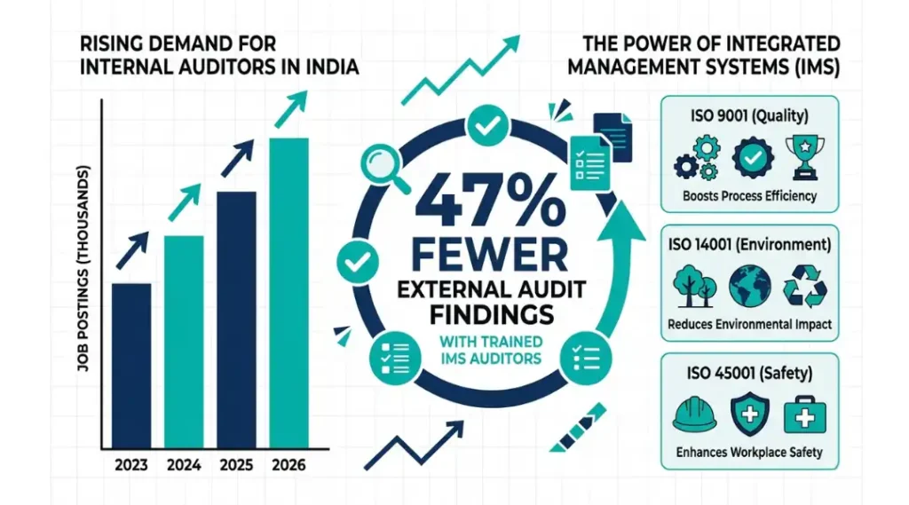 Data visualization showing rising demand for internal auditor certification in India from 2023 to 2026