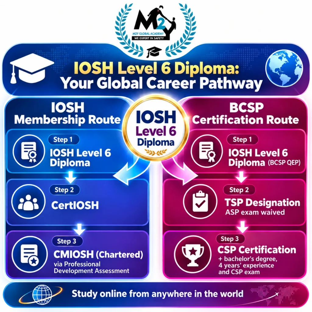 IOSH Level 6 Diploma career pathway to CertIOSH, CMIOSH, TSP and CSP