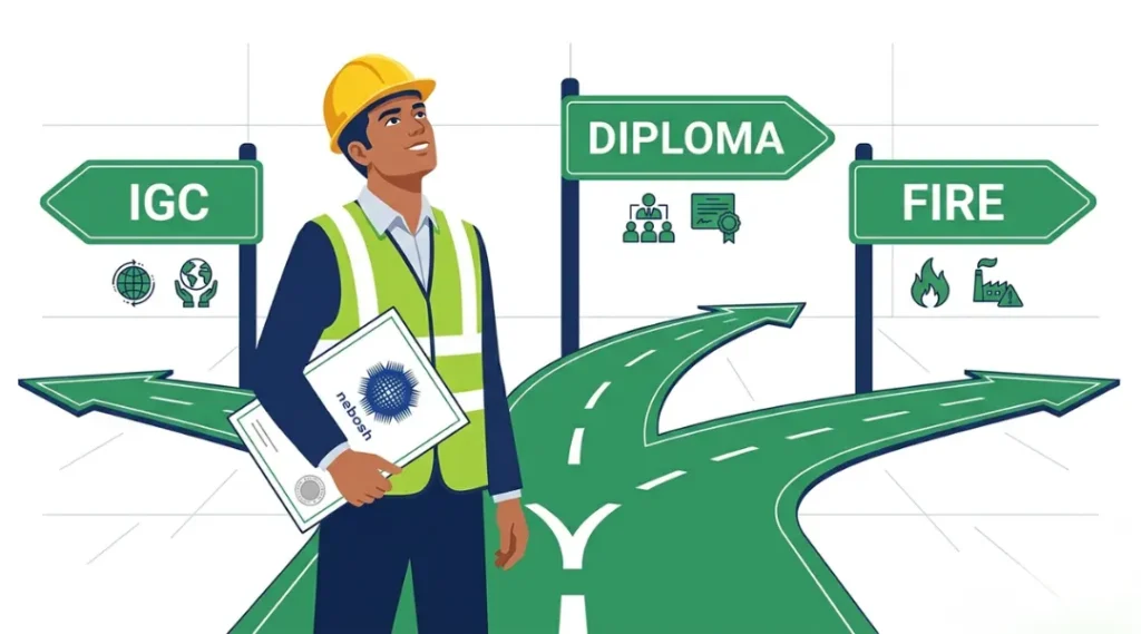 NEBOSH courses guide showing certificate pathways for health and safety professionals in India