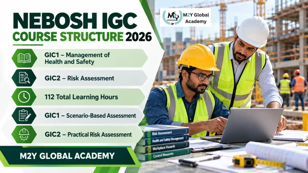 NEBOSH IGC course structure 2026 with 112 learning hours and assessments